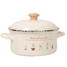 New Design Flower Decals Enamel Cookware & strait pot with coating high quality enamel lid wooden knob